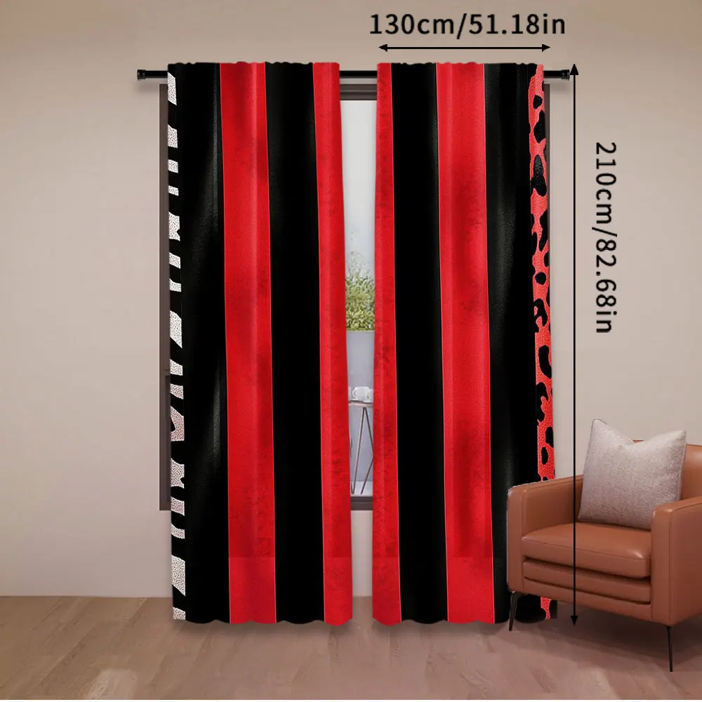 2Pcs Vibrant Red And Black Zebra Printed Curtains Suitable For Bedroom Bathroom Living Room Dining Room Study Room Office A