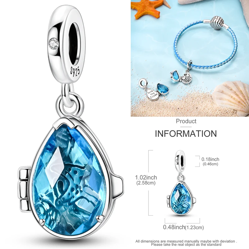 NEU 2026 925 Sterling Silber Anhänger Ozean Schildkröte Strand Frucht Muschel Blau Passend für Original Armreif Armband Halskette DIY Schmuck Geschenk – Detail 32