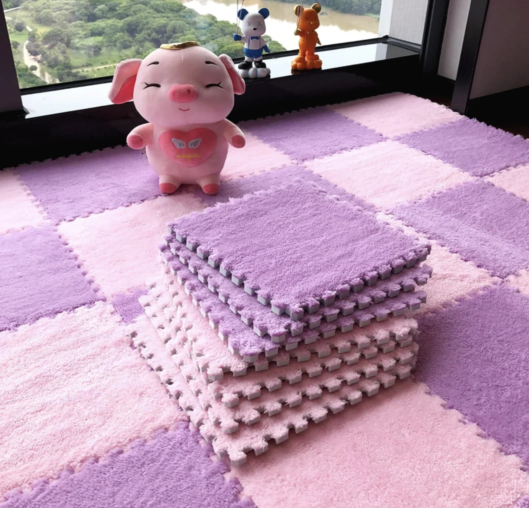 36 Pcs Plush Foam Floor Mat Square Interlocking Carpet Tiles with Border Fluffy Play Mat Floor Tiles Soft Climbing Area Rugs