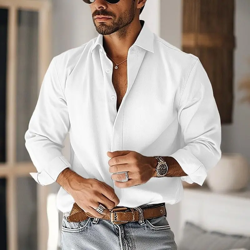 

Casual Thiened Long Sve Busin irt Briti Sle Men's Faion Loose Fit adient Pattern Breathable Autumn Wear