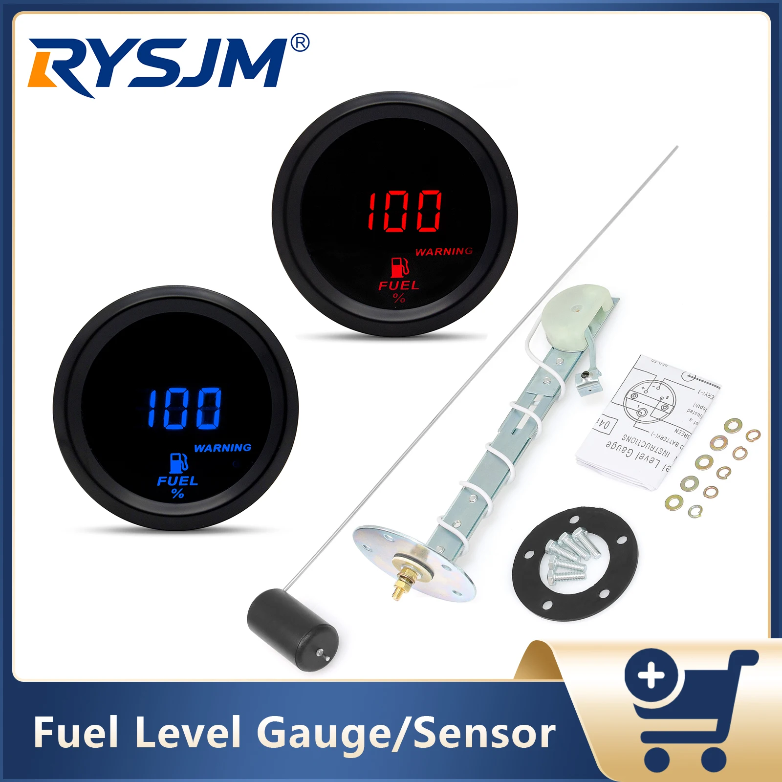 

52mm Boat Car Fuel Level Gauge With Fuel Float Sensor 240-33ohm With Red/Blue LED Display Fuel Level Meter Fuel Gauge Indicator
