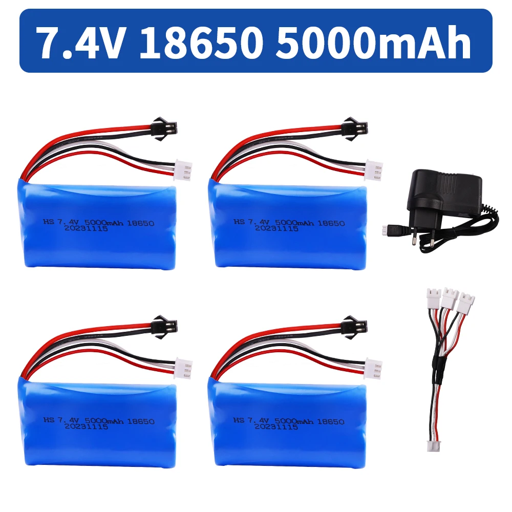 18650 7.4V 5000mah SM Plug Lipo Battery and charger for WPL MN99S D90 U12A S033g Q1 H101 H103 Rc Boats Cars Tanks Parts Battery