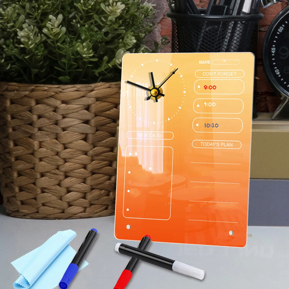 

1Set Acrylic Planner Board Desktop Erase Board with Clock Multi-Functional Office Memo Whiteboard for Notes and Schedule