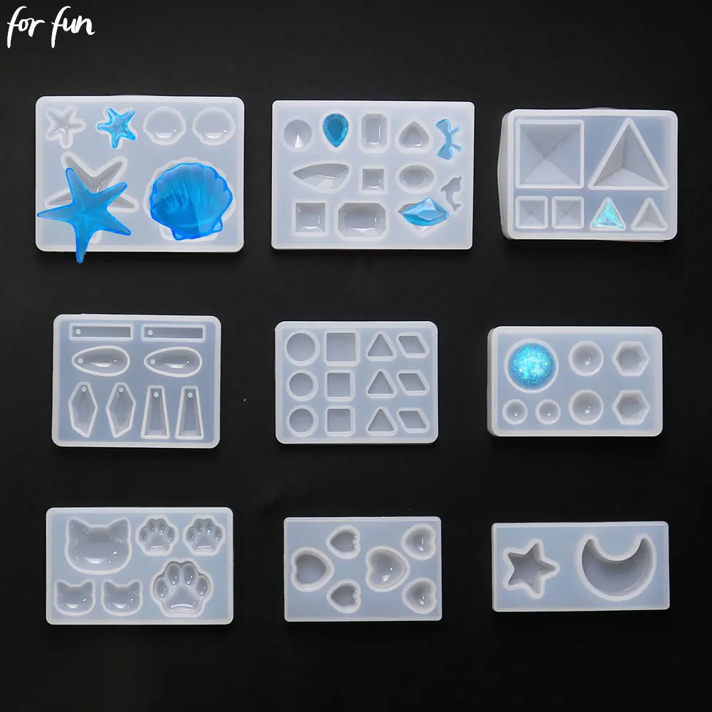 For fun Crystal Epoxy Resin Seashell Heart Cat Claw Geometric shape Silicone Molds DIY Jewelry Making Pendant Silicone Molds