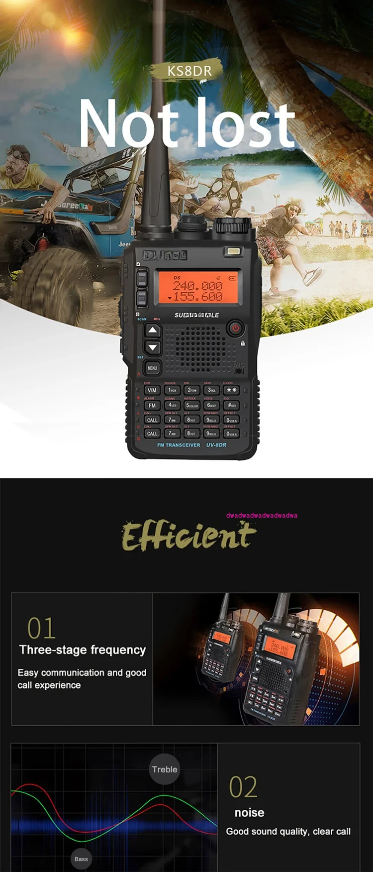 

10W Walkie-Talkies UV-8DR 136-174/240-260/400-520MHz Triple Band Two Way Ham Radio Similar to VX-8DR