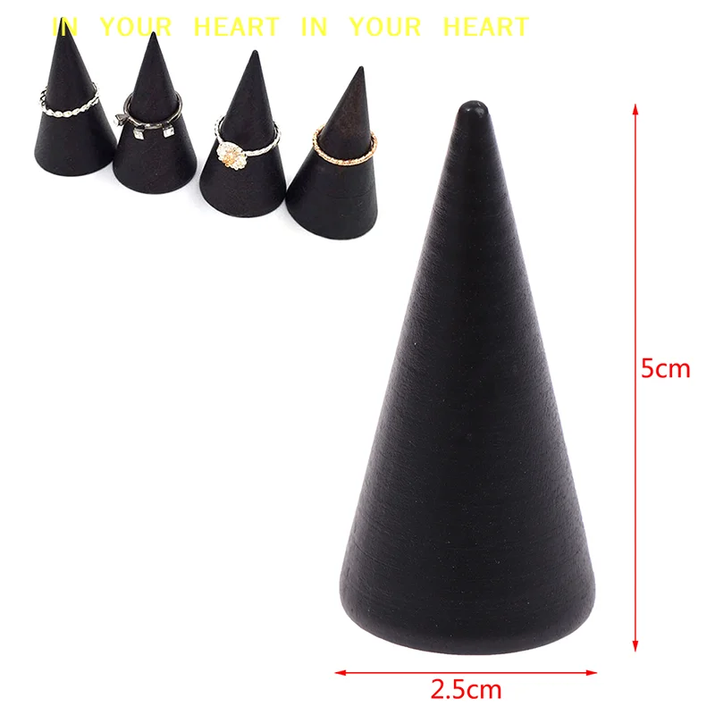 

【X】Vintage Black Wooden Ring Holder Display Cone Rack Finger Ring Stand Organizer