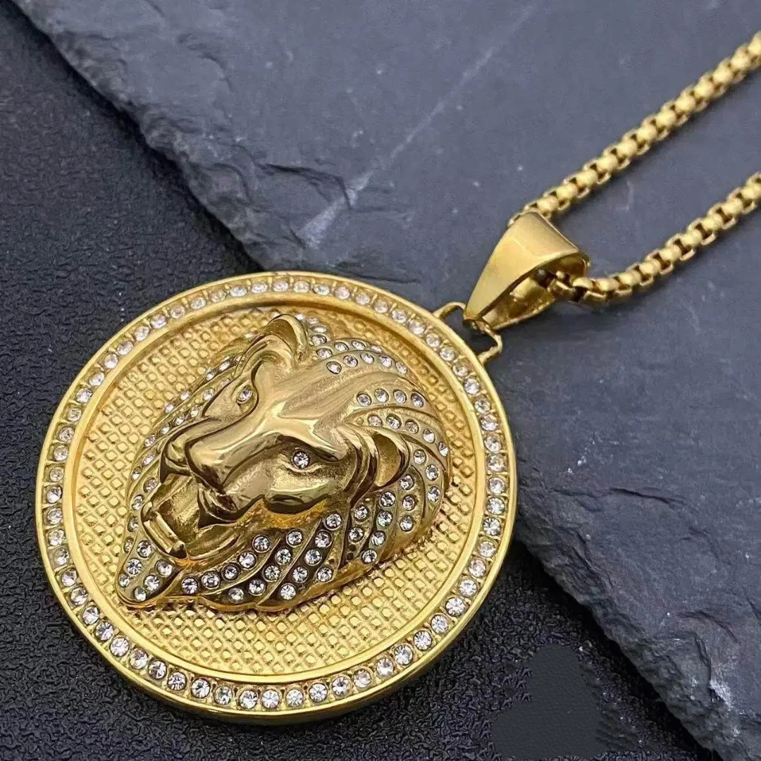 

Hip Hop Iced Out Lion Head CZ Pendant Necklace For men Stainless Steel Street Rap Jewelry Accessories