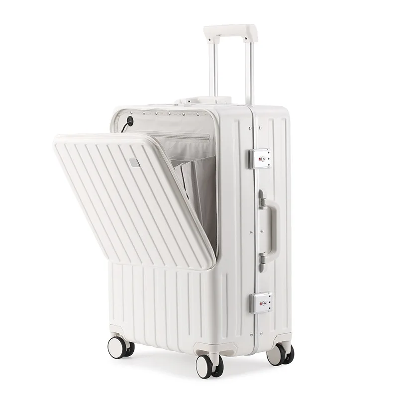 Front Opening Laptop Boarding Case Multifunctional Utility Luggage ABS+PC Aluminum Frame Trolley Case Travel Suitcase