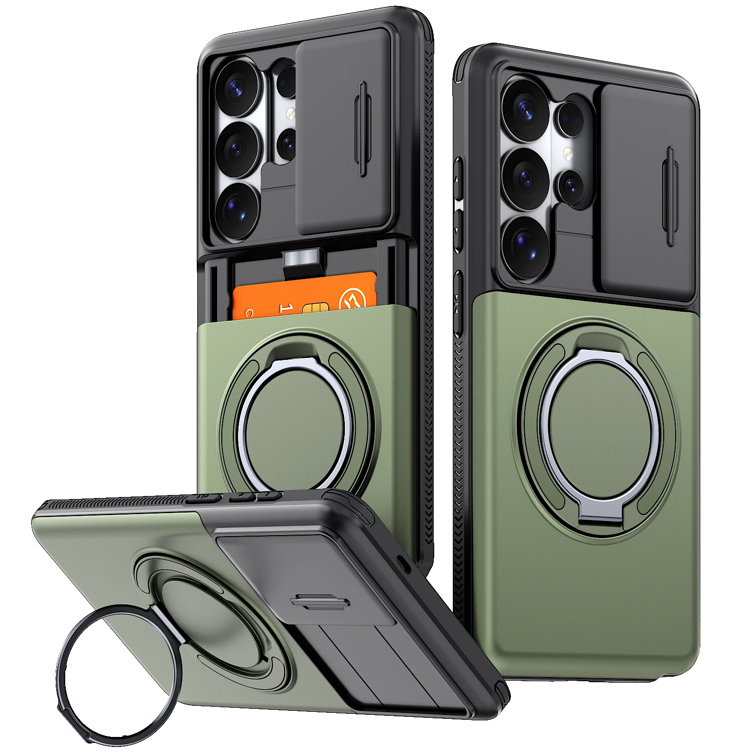 For Samsung Galaxy S26 S25 S24 S23 Ultra A57 A56 A37 A36 A27 A26 A17 Case Slide Camera Protect Ring Holder With Card Cover Funda