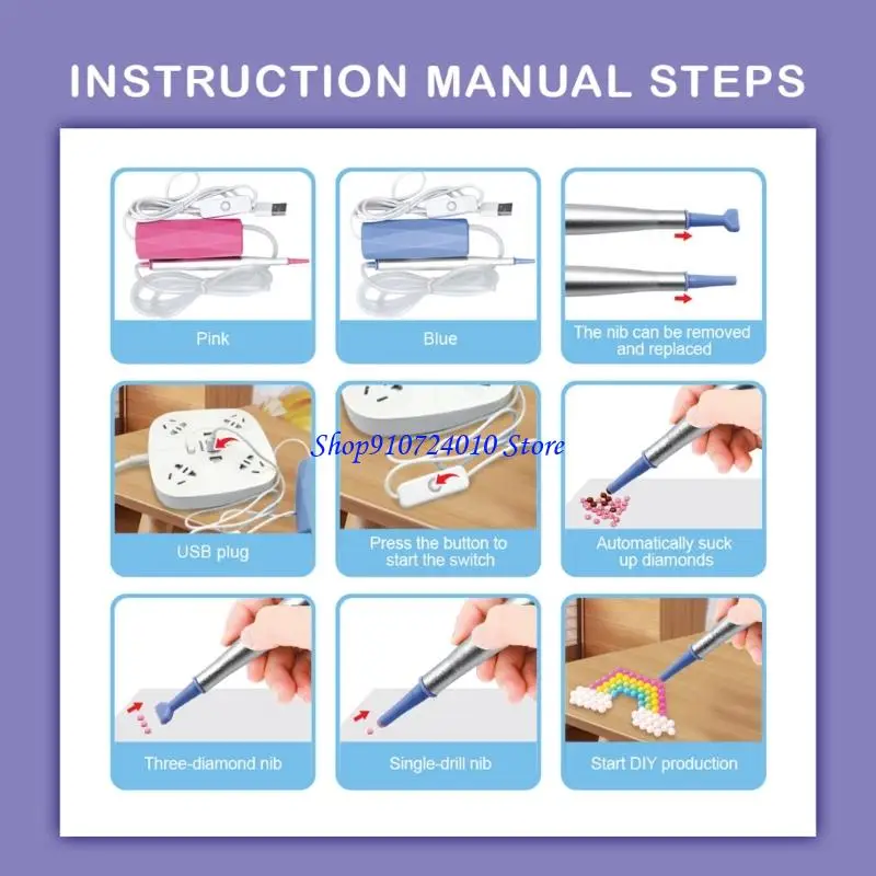 77HD 전기 모조 다이아몬드 애플리케이터 아트 펜 멀티 드릴 헤드 인체 공학적 그립 USB 어린이 성인 창조적 예술