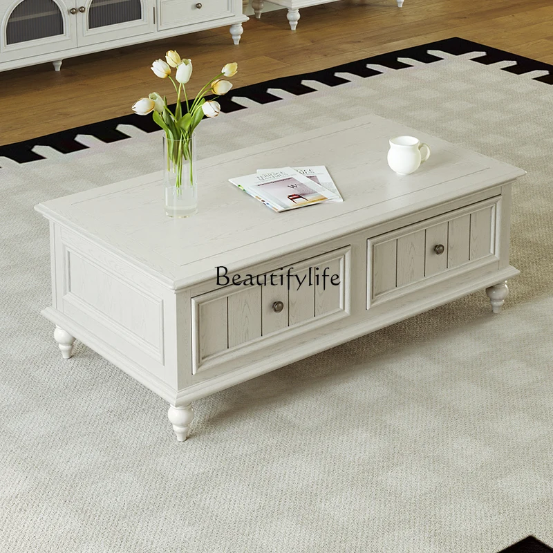

*White American solid wood coffee table, simple modern small coffee table