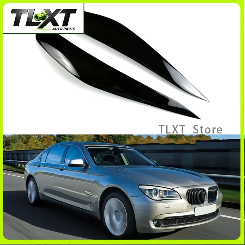 TLXT Car Headlight Eyebrows Trim Cover For BMW 7 Series F01 F02 2009-2014 Head Light Lamp Eyelid Resin Decorative Stickers-A61E