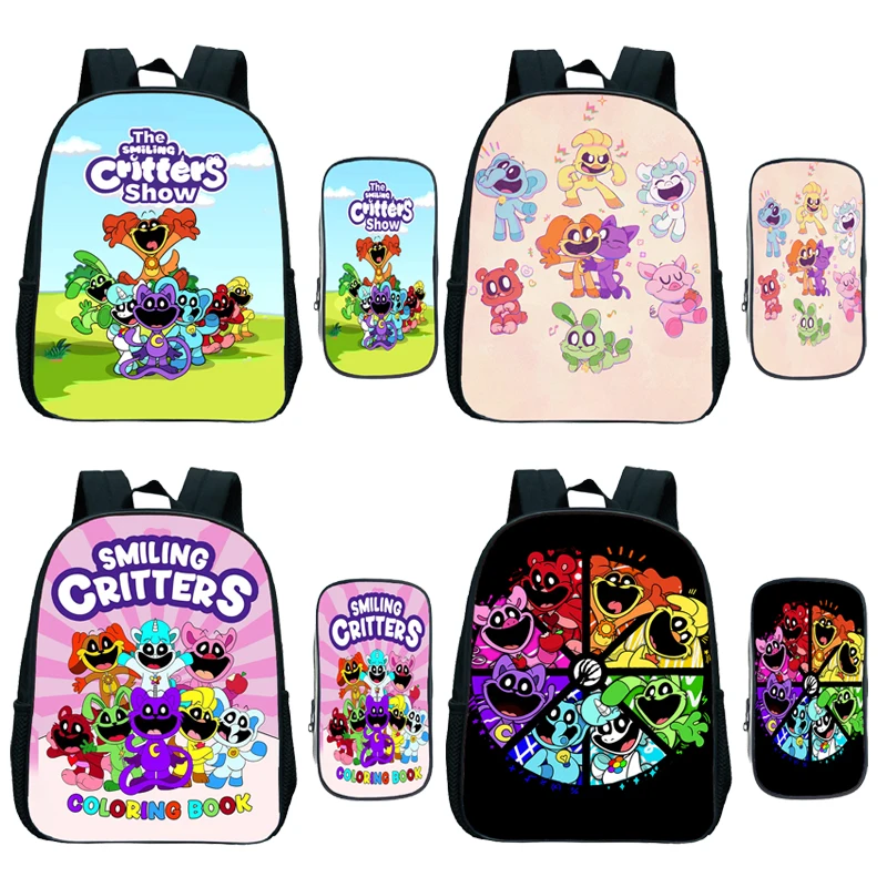 2pc Smiling Critter Schoolbag with Pen Case Catnap Dogday Primary Secondary School Students Anime Backpack Cartoon Mochila