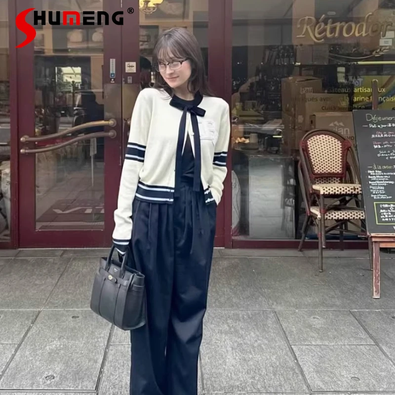 

Japanese Style Fashion Sweet Knitted Cardigan Spring and Autumn Women's Slim Fit Letter Embroidery Knitted Jacket Sweaters 2025