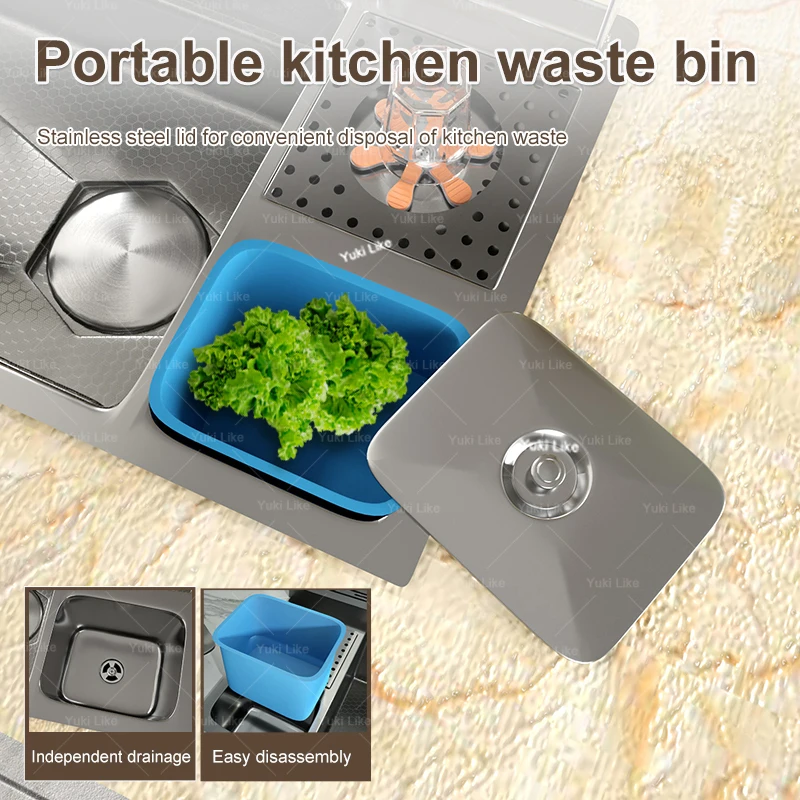 アップグレードされたキッチン モダン スマート ナノ ステンレス製シンク ウォーターフォール デジタルディスプレイ シンク ゴミ箱付き カウンター上キッチン用