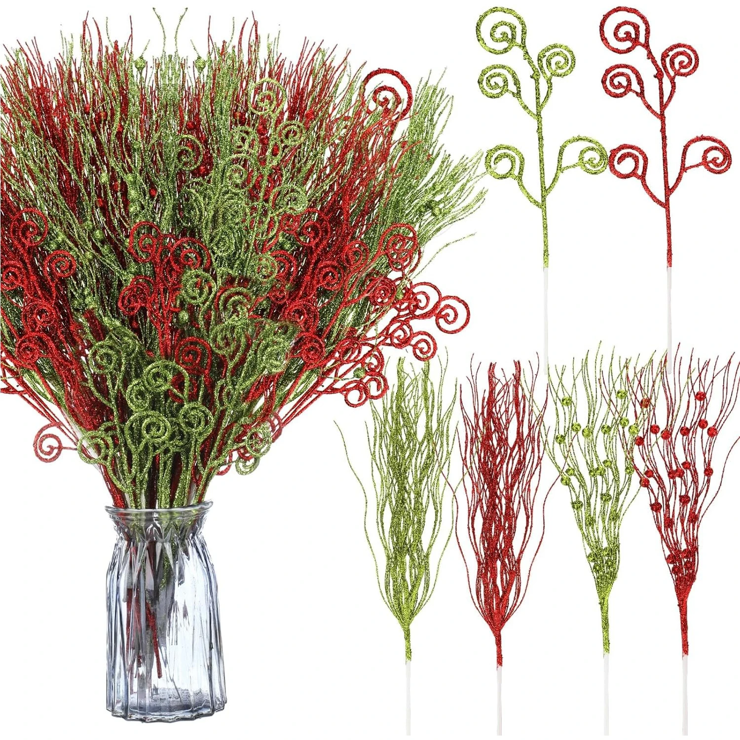 6Pcs Rot Grün Künstliche Berry Bouquet Weihnachten Dekoration Weihnachten Baum Vase Ornament Hause Room Decor Neue Jahr Geschenke Zubehör