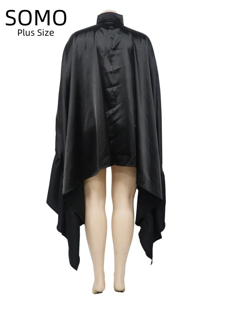 SOMO Plus Size Women Clothes Pleated Long Cape Shirt Bat Full Sleeve Irregularity Blouse Top One Size Loose Dropshipping 2023