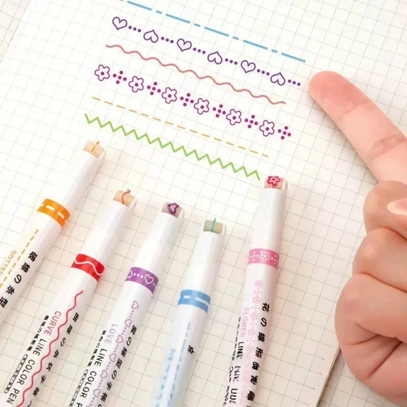 6Pcs Roller Tip Curve Liner Colorful Marker Ink Cute Stationery Style For Journaling Drawing School Student Art Craft Accessory