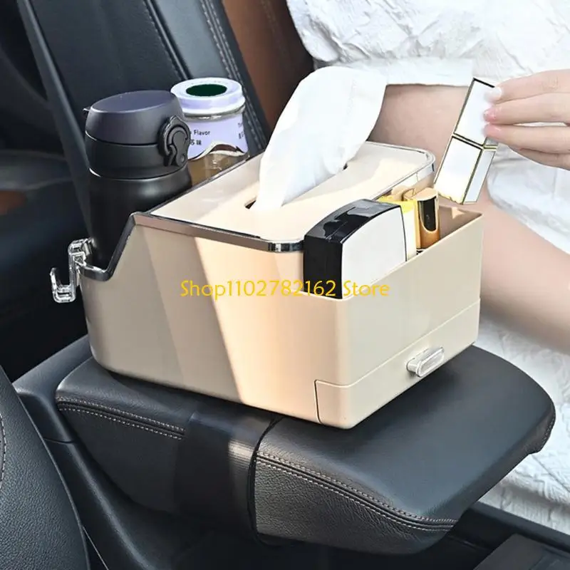

547B Multifunctional Car Armrest Storage Box Water Cup Holder,Universal Armrest Tissue Holder for Car with Cup Holder