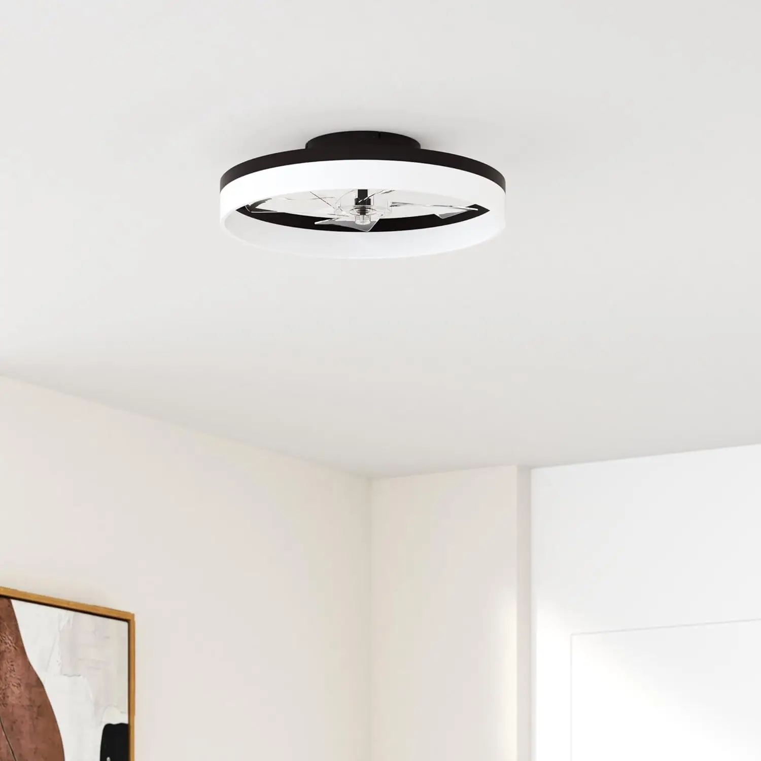 Volisun-Ventilateur de plafond à profil bas avec lumières et télécommande, ventilateur de plafond à montage encastré, sans lame, intelligent, 19,7 pouces, 3000K-6500K