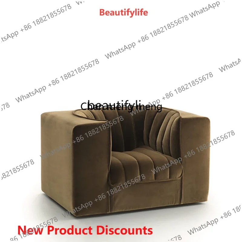 

K182K182Modern Minimalist Tofu Block Single Sofa Fabric Brown Backrest Armrest Adult Leisure Chair Bedroom