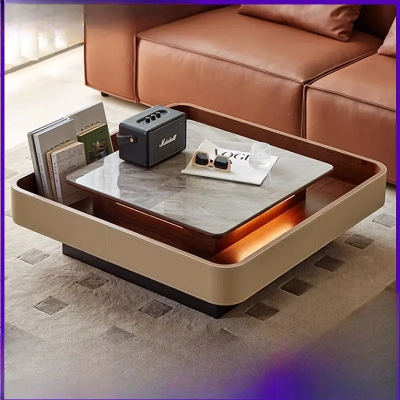 Lifting modern simple small apartment living room household saddle leather light luxury square multi-functional lifting rock sla