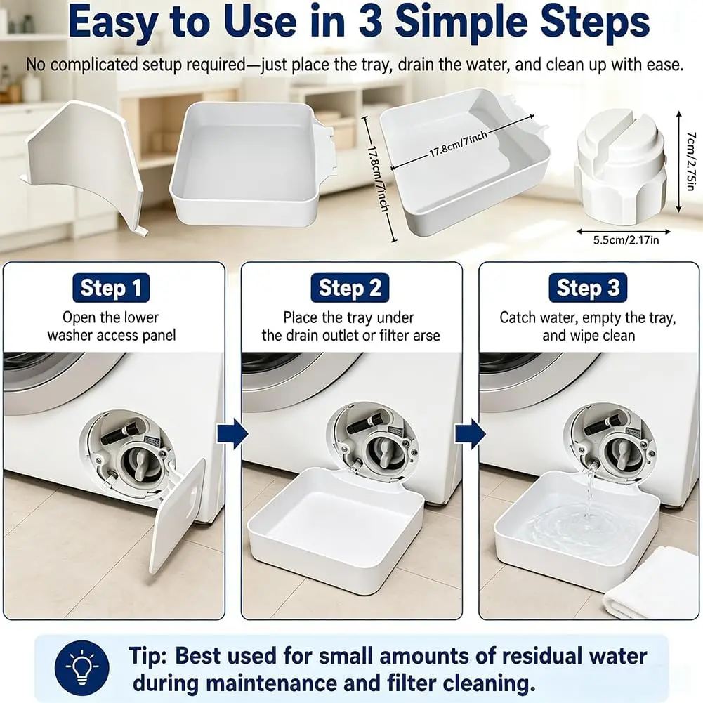 New Washer Drain Pan, Washing Machine Drain Pan, Leak-Proof Drip Tray, Easy to Install, Suitable