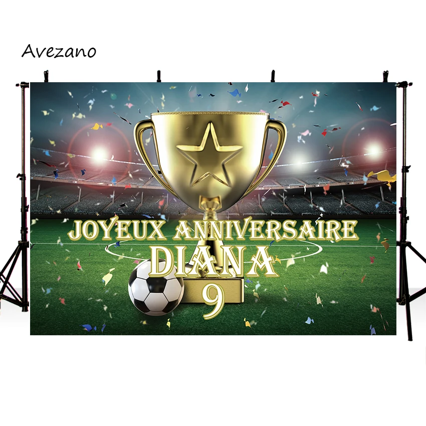 Avezano Football Backdrop Birthday Decor Photography Background Trophy Field Baby Shower Photo Studio Photocall Customize Name