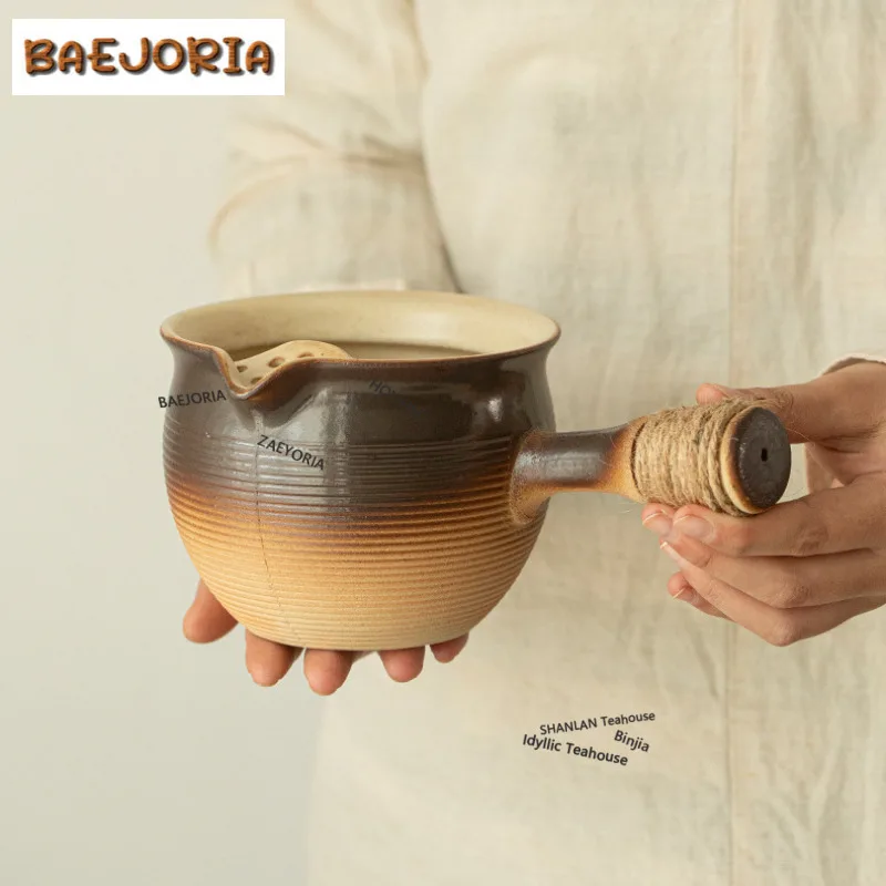 

800ml Coarse Pottery Side Handle Boiling Water Kettle Large Capacity Tea Infuser Pot Bubble Tea Kettle Kung Fu Tea Drinkware