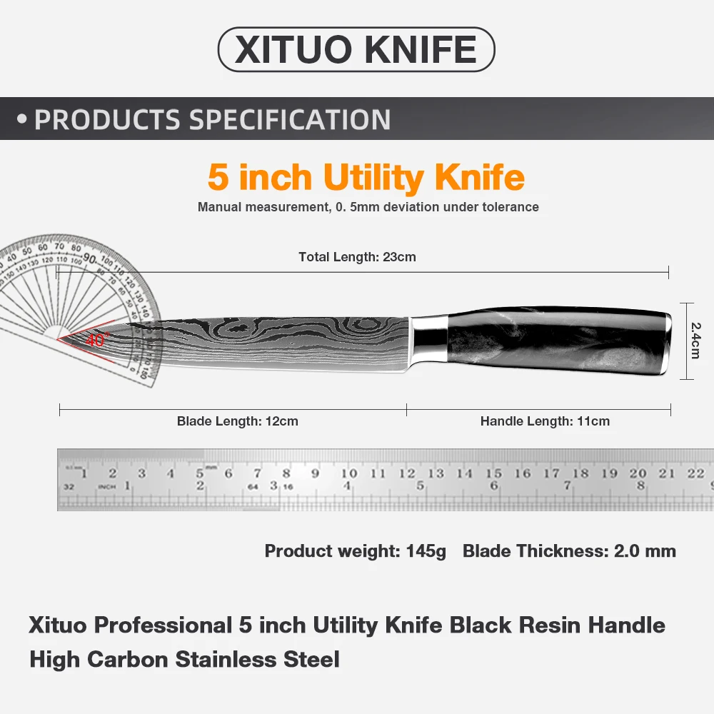 XITUO 5 Inch Paring Knife Kitchen Utility Knife Damascus laser pattern Knife High Carbon Steel Chef Knife Ergonomic Resin Handle