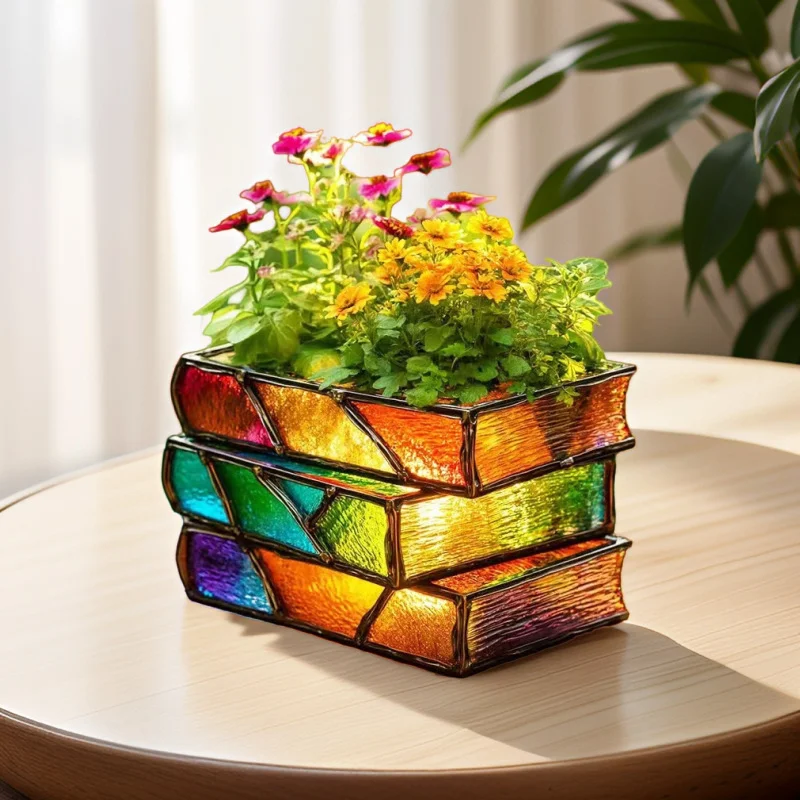 Stacked Books Flower Pot Vase For Plants Indoor Succulent Plant Pot Book Style Home Decoration