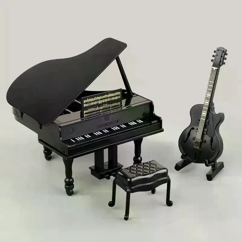 3Pcs Musical Instrument Miniature Props Dollhouse Grand Piano Furniture Guitar Cello Model Doll Accessories Simulation Ornaments