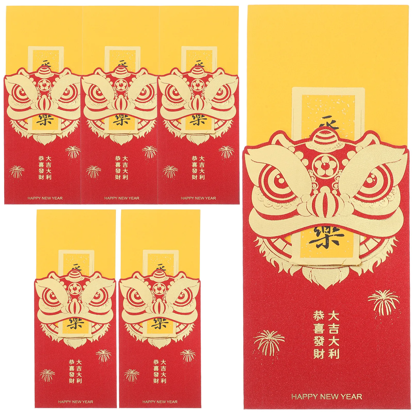 

6 шт. красных блестящих конвертов для денег на Китайский Новый год, декоративные конверты для хранения наличных, на Весенний фестиваль, свадьбу, день рождения