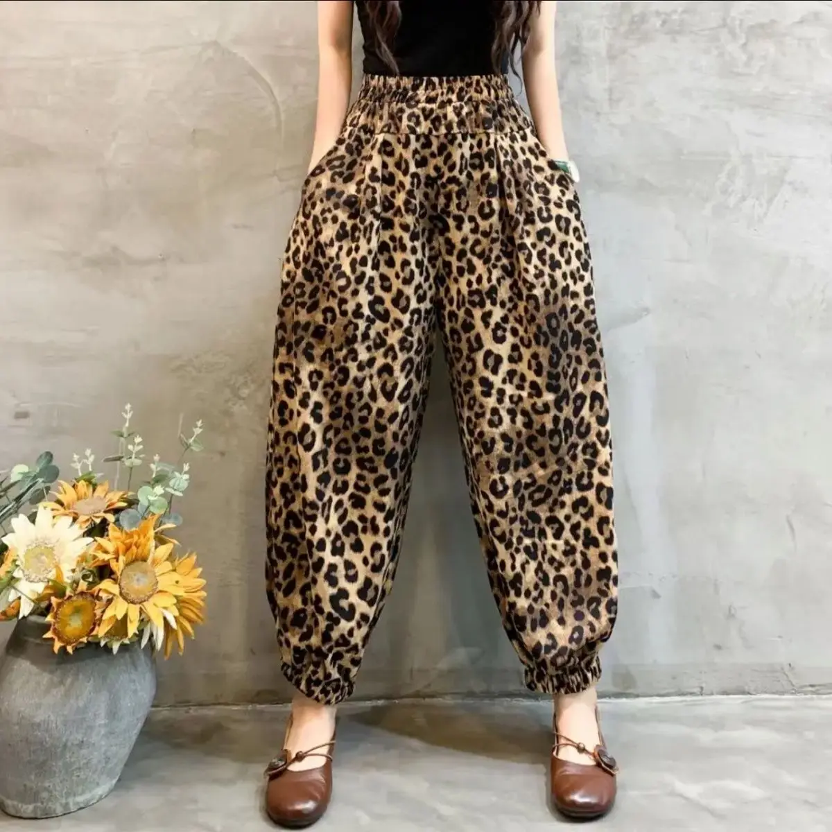 Ladies New Fashion All-match Printing Leopard Loose Casual Harem Women Clothes Fashionable Elastic Waist Bloomers Autumn Pants