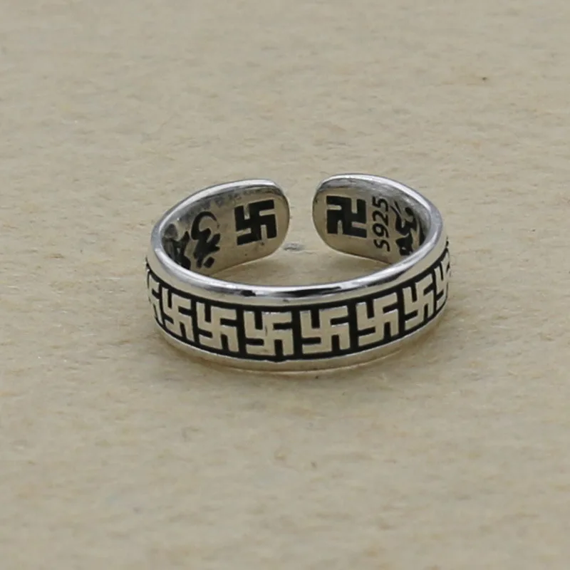 

Vintage Thai silver jewelry wholesale Vintage s925 sterling silver ring opening male protector Xie wholesale Buddhist sutra fash