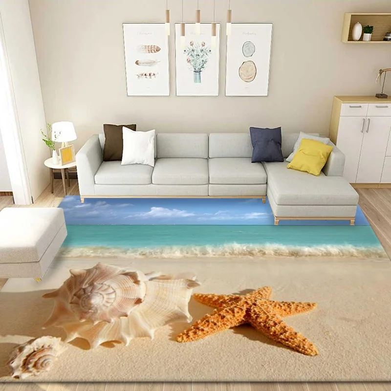 

3D Beach Scenery Non-Slip Area Rugs, Large Carpets for Home, Living Room, Bedroom, Bedside, Sofa Decor, Kids Floor Mats, Doormat