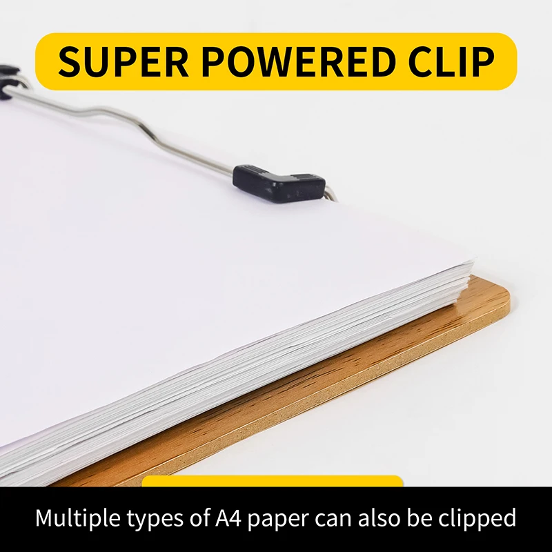 حافظة لوح خشبي من HUAJIE، لوح كتابة ورسم من الخشب الصلب بحجم A4 مع مشبك عالي التحمل