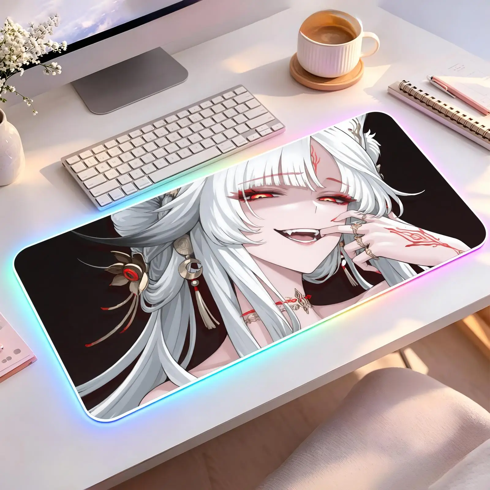 Wuthering Waves Hsin Large RGB backlit esports gaming mouse pad, smooth soft cloth surface, LED luminous extended desk mat