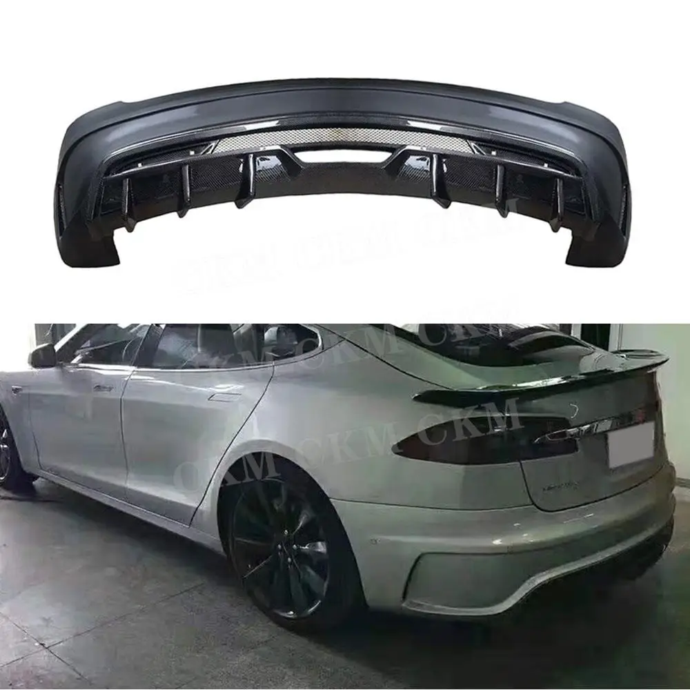 Carbon Fiber Rear Lip Spoiler with FRP Unpainted black Rear Bumper Guard Body Kit for Tesla Model S Sedan 4 Door 2017 2018 2019