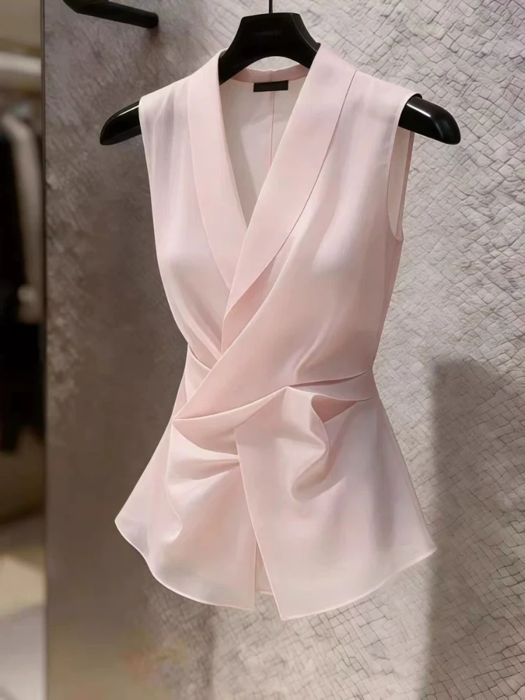 Pink Top Elegant Sleeveless Boutique Summer 2026 New Waist Cinching Slimming Versatile Gentle Soft Chic Casual Tank Fits