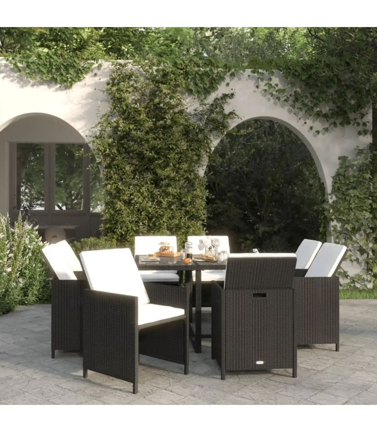 Garden sets garden furniture set 9 PCs with black synthetic rattan cushions