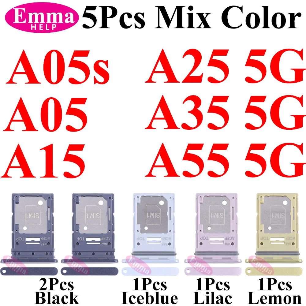 5Pcs Mix Color SIM tray Holder SD Card Power Volume Buttons Side Key On Off Adapter Drawer For Samsung A05 A05s A15 A25 A35 A55