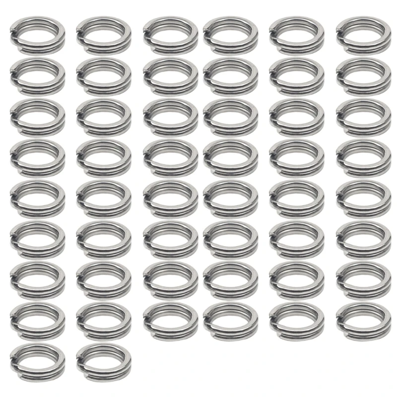 50Pcs Fishing Split Rings Stainless Steel Fishing Tackle Rings Chain Fishing Lures Connector Double Circles Split Rings