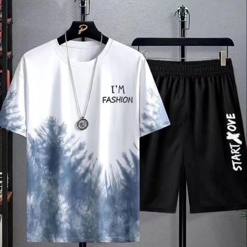 

New adual Ice Silk Qui Dry Set Men's ort Sve T-irt Summer Casual orts Sport Two Piece Set Sli Men's Wear