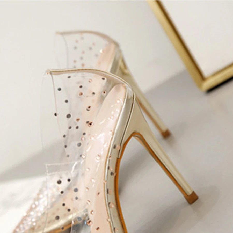 Fashion Crystal Transparent PVC Women Pumps 2024 Spring Pointed Sexy Stiletto High Heels Ladies Slip-on Wedding Party Shoes Gold