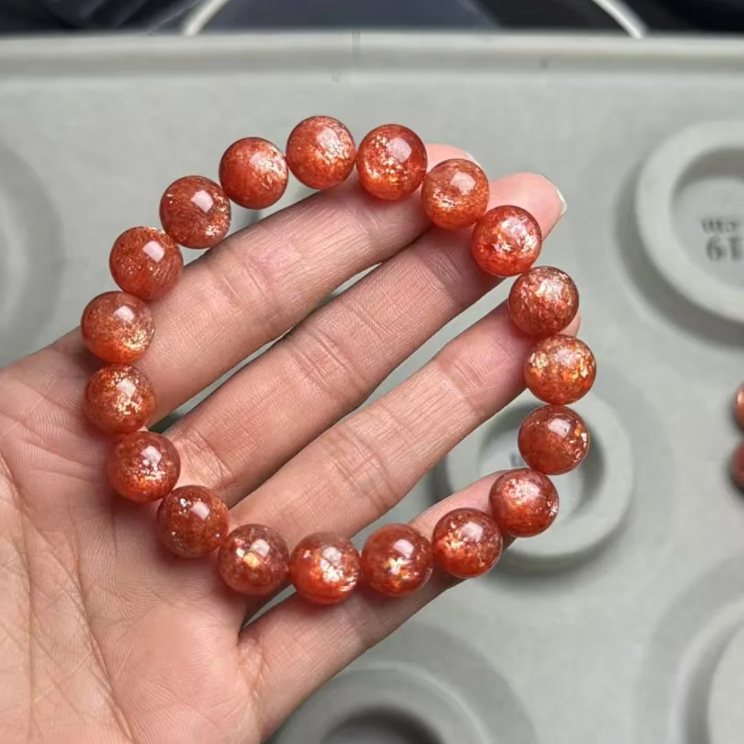 Natural Orange Strawberry Quartz Sunstone Bracelet Orange Arusha Big 10.8mm Clear Round Beads Crystal Women Men AAAAAA