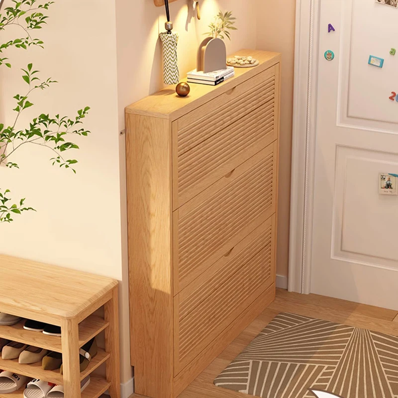 

Ultra Thin Solid Wood Shoe Cabinet Rotating Narrow Door Shoe Cabinet Storage Small Apartment Sapateira Home Furniture WKSC