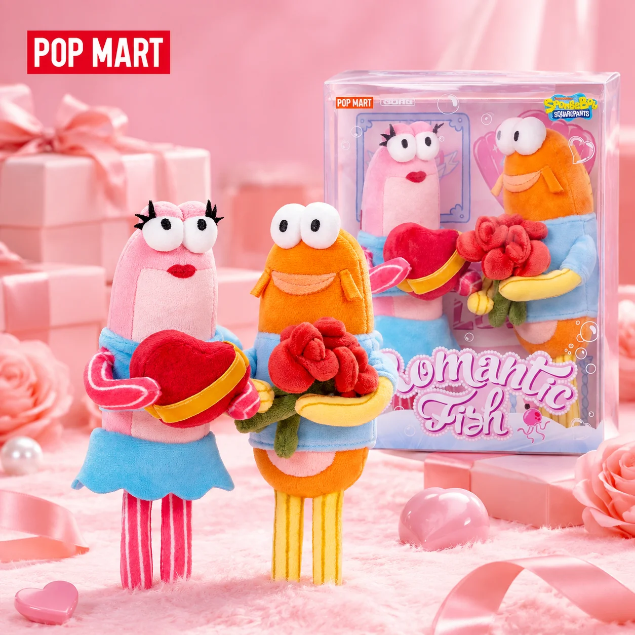 100% Genuine POP MART SpongeBob SquarePants Bikini Bottom Buddies Romantic Fish Series Plush Pendant Couple Gift Collectible Toy
