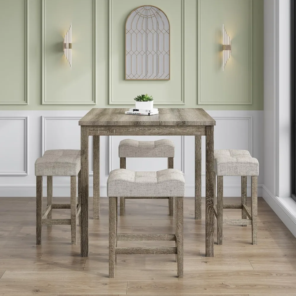 Conjunto de mesa de jantar de balcão de 5 peças, conjunto de móveis de mesa de jantar retangular moderna interna para cozinha, mesa de jantar de 35 polegadas