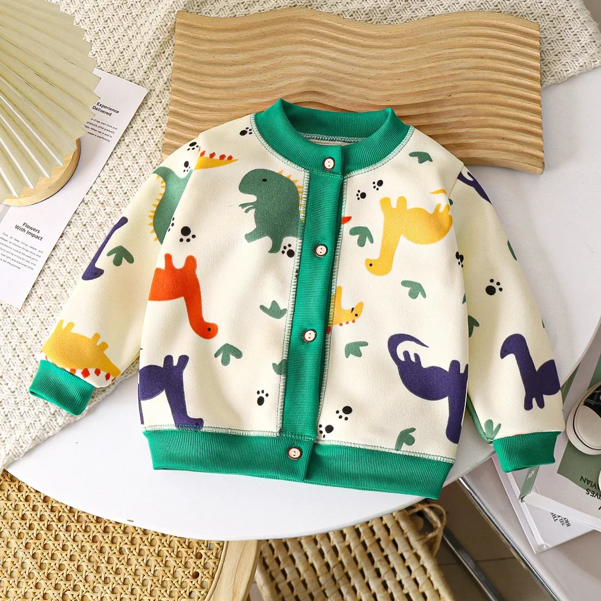 

Baby Boys Girls Thicken Warm Cardigan New 2024 Autumn Winter Kids Cartoon Dinosaur Letter Knitwear Sweater Coat Casual Clothing